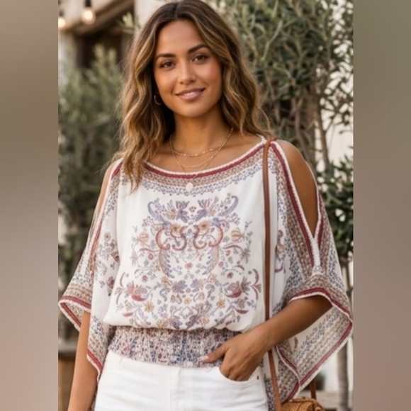 Max Studio Tops - Max Studio Boho Floral Smocked Kaftan Blouse - XL